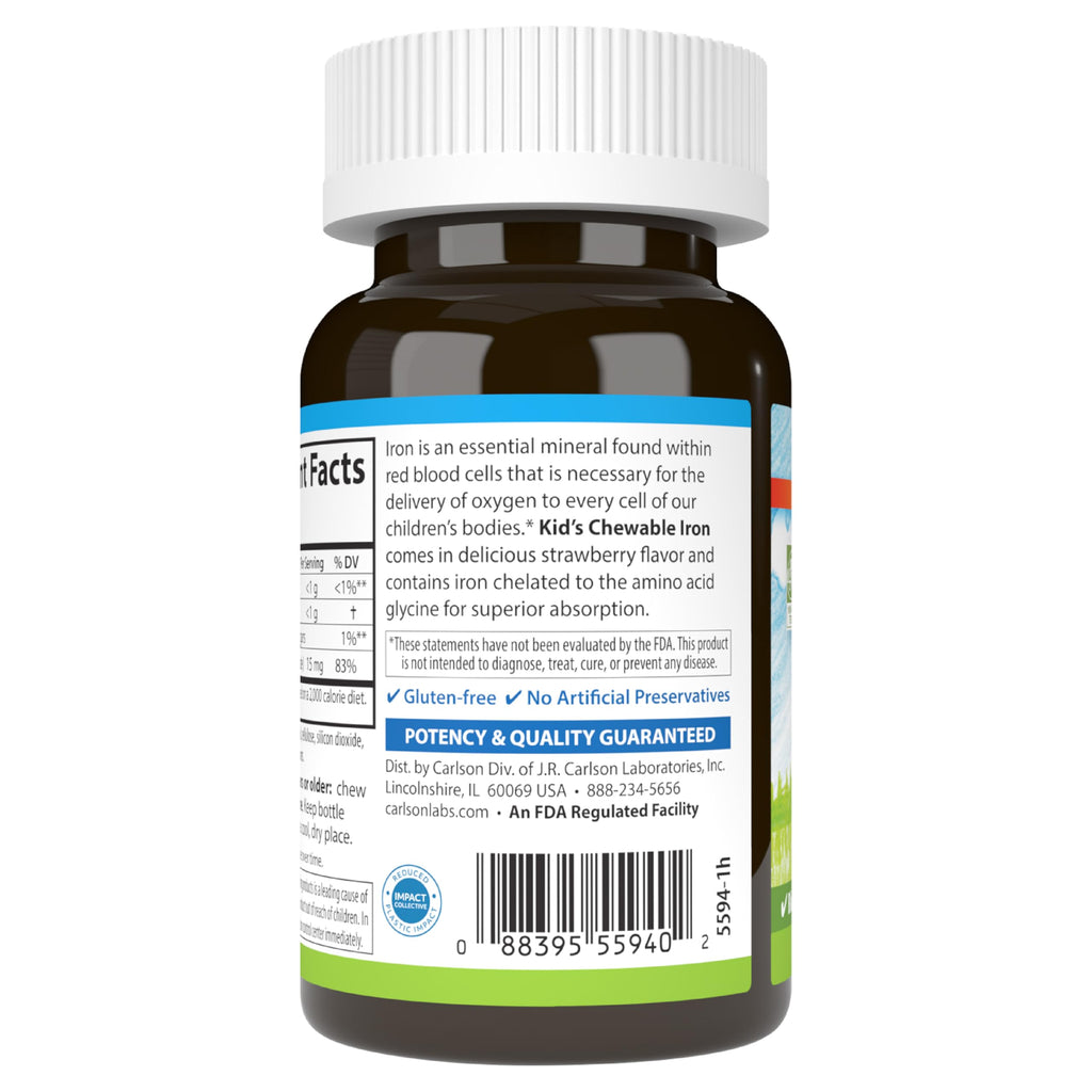 Carlson Kid's Chewable Iron, 15 mg, Energy Production, 60 Chewable Tablets