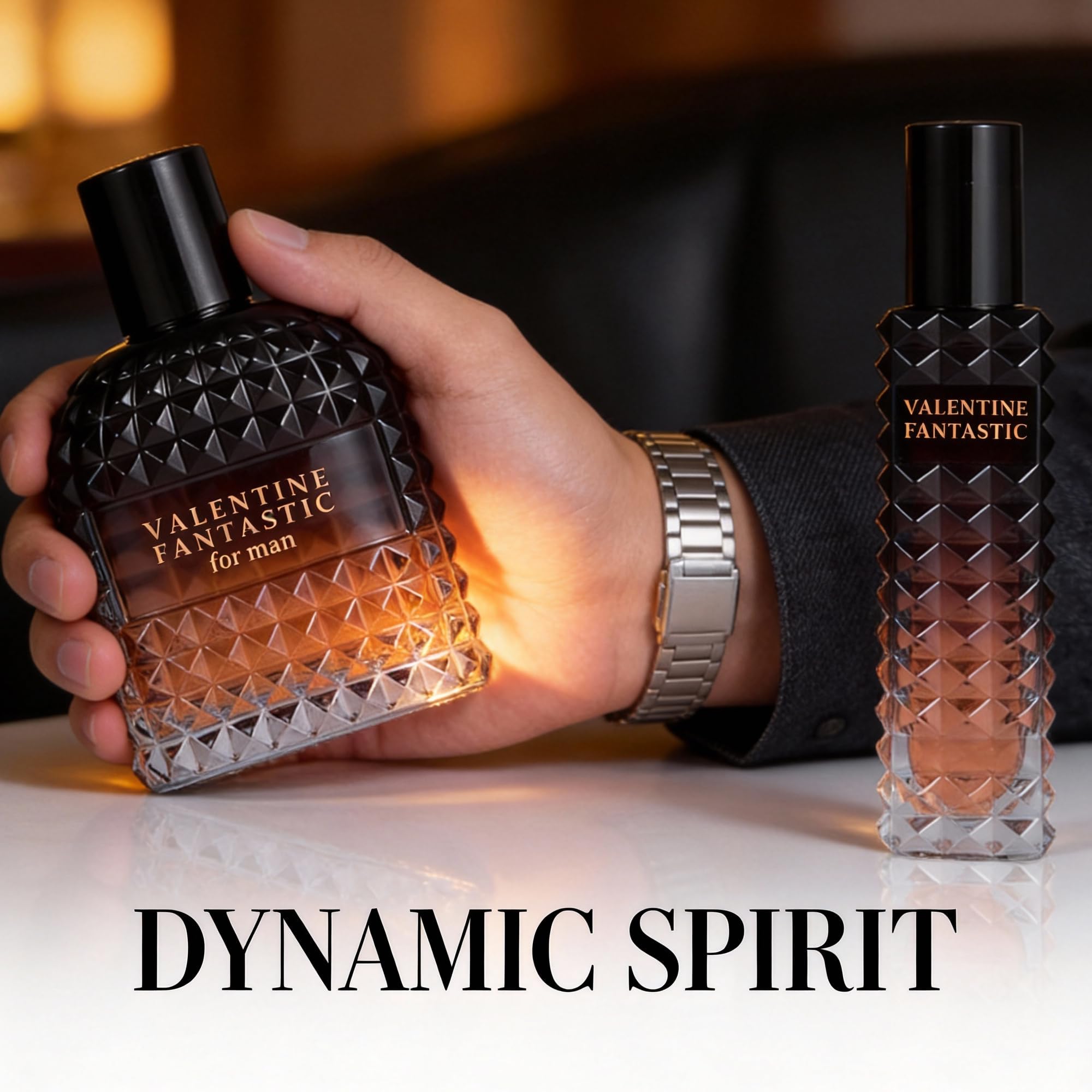 A CENTER Valentine Fantastic Men's Cologne Gift Set 2pcs/100ml&30ml Eau de Parfum Bergamot Cardamom & Brown Sugar Fragrance | Long Lasting Cologne Combo for Him