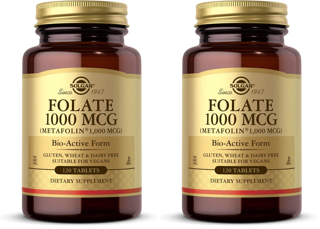 Solgar Folate 1000 mcg, 120 Tablets - 1000 mcg Bio-Active Metafolin - Vegan, Gluten Free, Dairy Free, Kosher - 120 Servings,(Pack of 2)