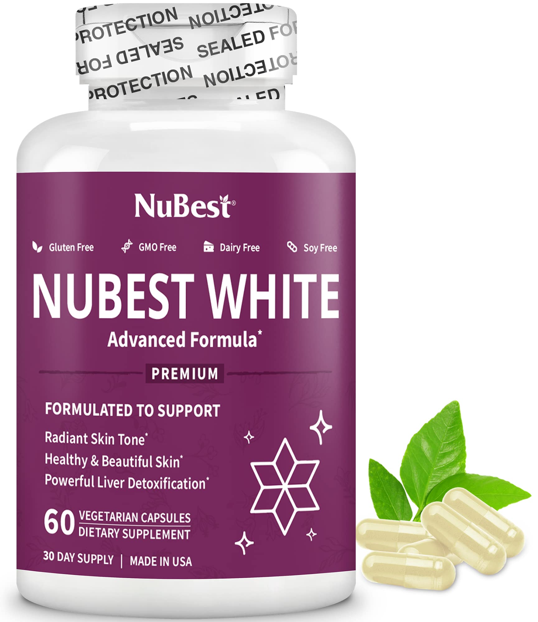 NuBest White - Glutathione 400mg & Milk Thistle Extract - Skin Brightening Supplement - Helps Beautiful and Radiant Skin - Antioxidant Supplement & Detoxification | 1 Month Supply