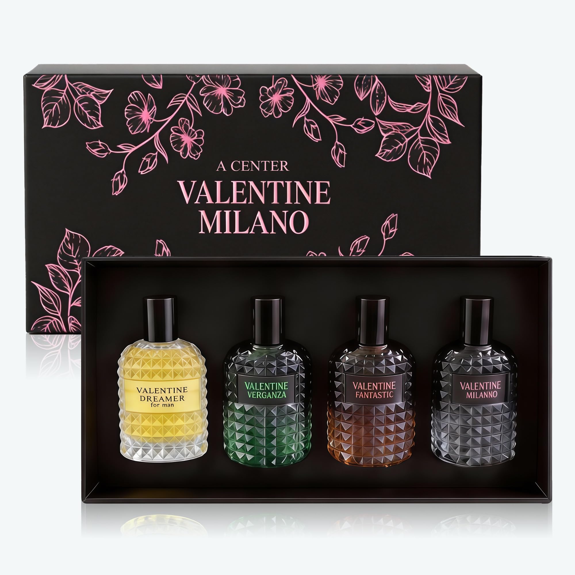 A CENTER Valentine Cologne 4pcs/50ml*4 Eau de Parfum Set for Men Floral&Woody Fragrance Combo Men's Gift Box