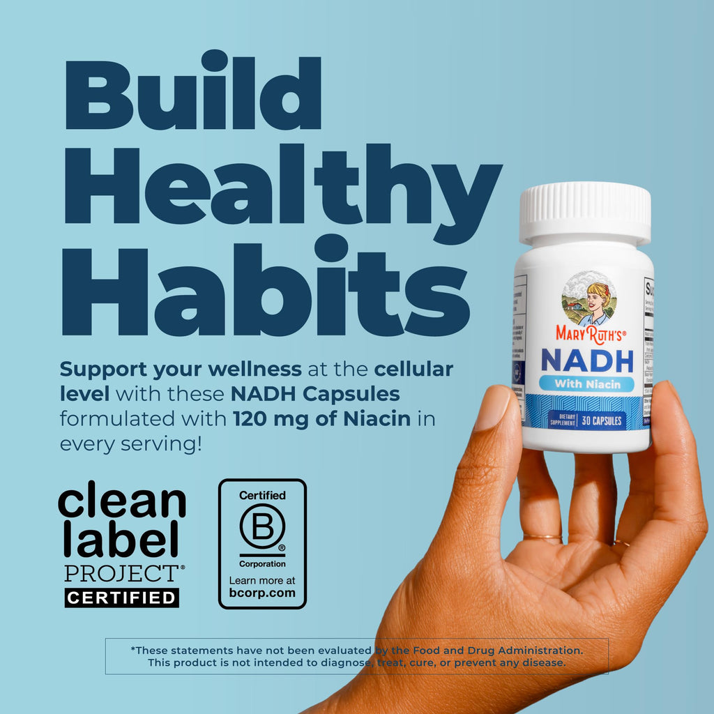 MARYRUTH'S NADH Capsules, Niacin, NAD+ Precursor, 30 Servings, CoQ10, Vegan