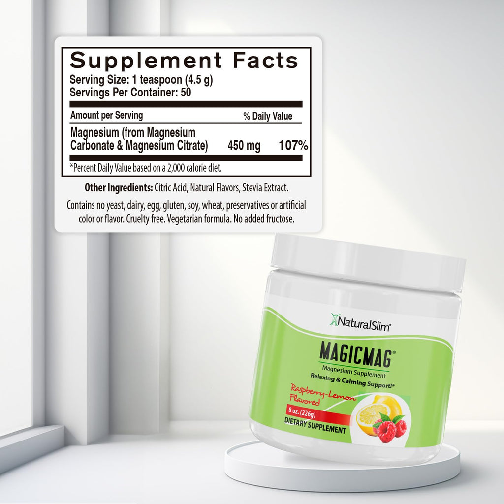 NaturalSlim MagicMag Magnesium Citrate Powder, Raspberry Lemon, 8 oz