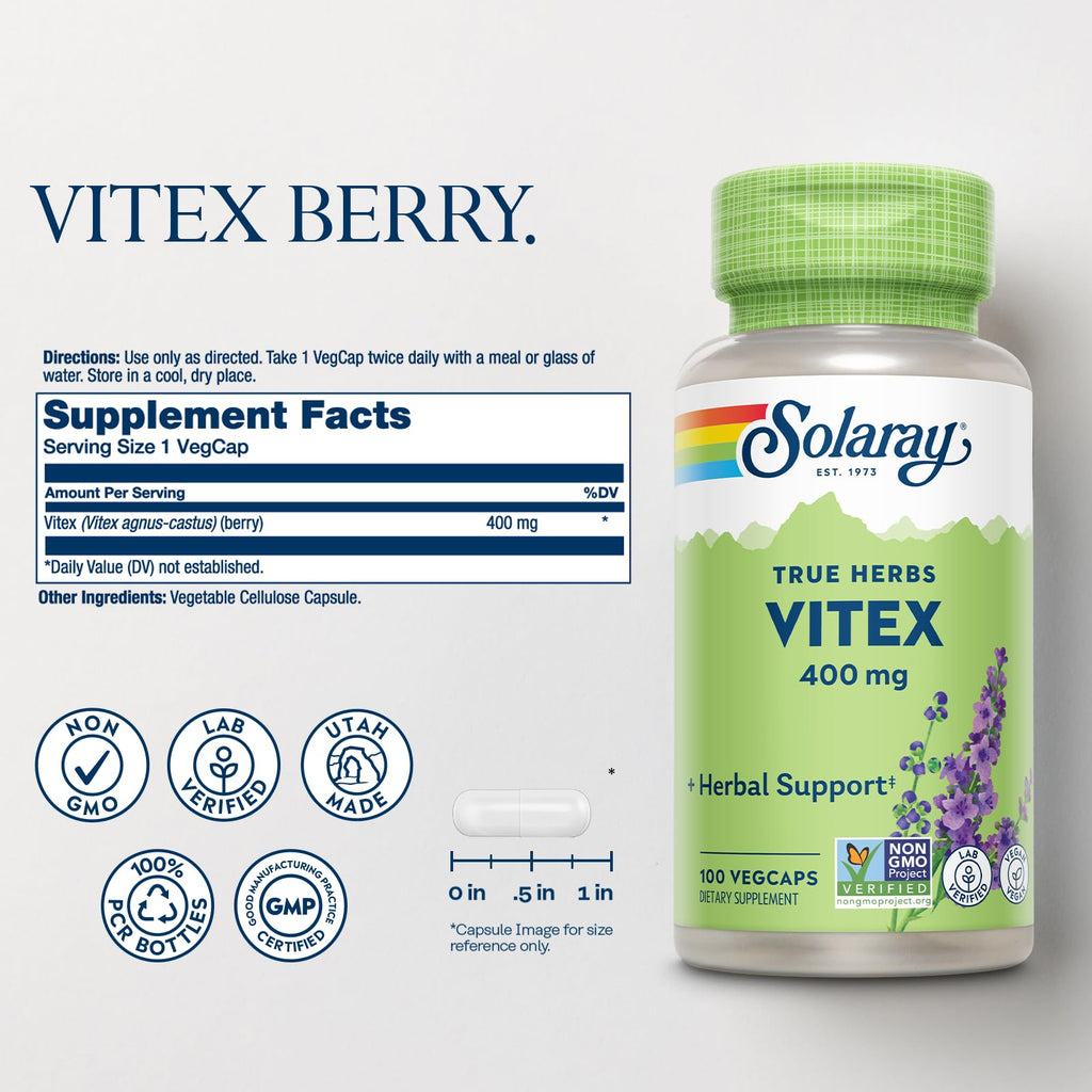 Solaray True Herbs Vitex Berry 400 mg, 100 Vegan Capsules
