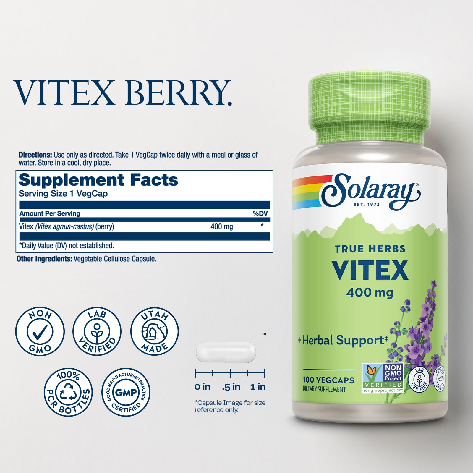 Solaray True Herbs Vitex Berry 400 mg, 100 Vegan Capsules