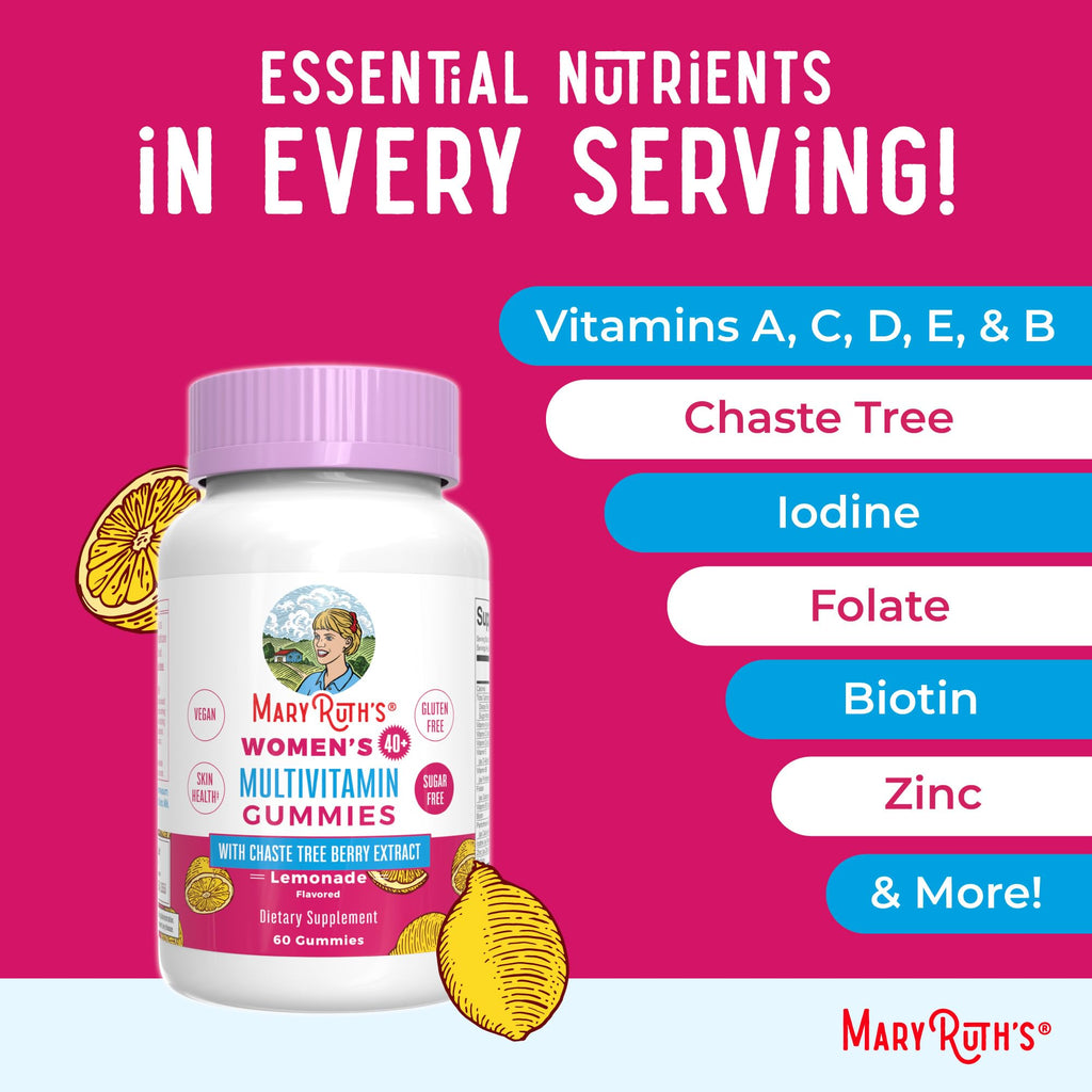MaryRuth's Multivitamin for Women 40+ | Sugar Free | Vegan Womens Vitamins | Immune Support | Daily Women's Multivitamin + Chasteberry | Hair, Skin and Nail Gummy Vitamins for Women | 60 Count