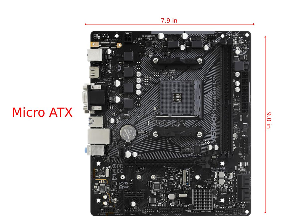 ASRock B550M-HDV Socket AM4 Micro-ATX Motherboard, Supports AMD Ryzen 5000/4000/3000 Series Processors, DDR4 4733+(OC), PCIe 4.0, Gigabit LAN