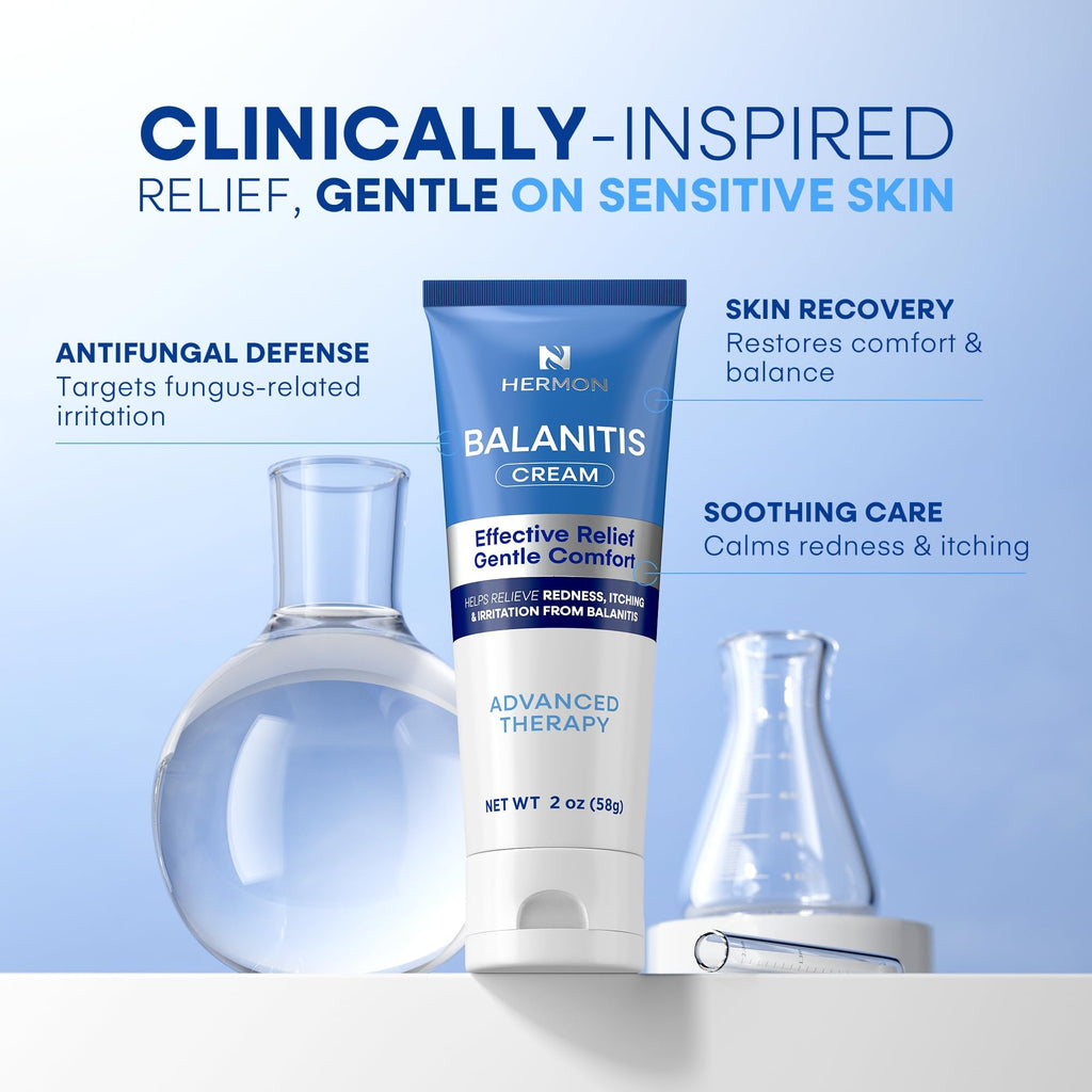 Hermon Balanitis Treatment for Men Relief Kit: Soothing Cream 2oz & Clotrimazole 1% Cleansing Soap 4oz – Helps Relieve Redness, Itching & Irritation – Gentle Care for Sensitive Areas