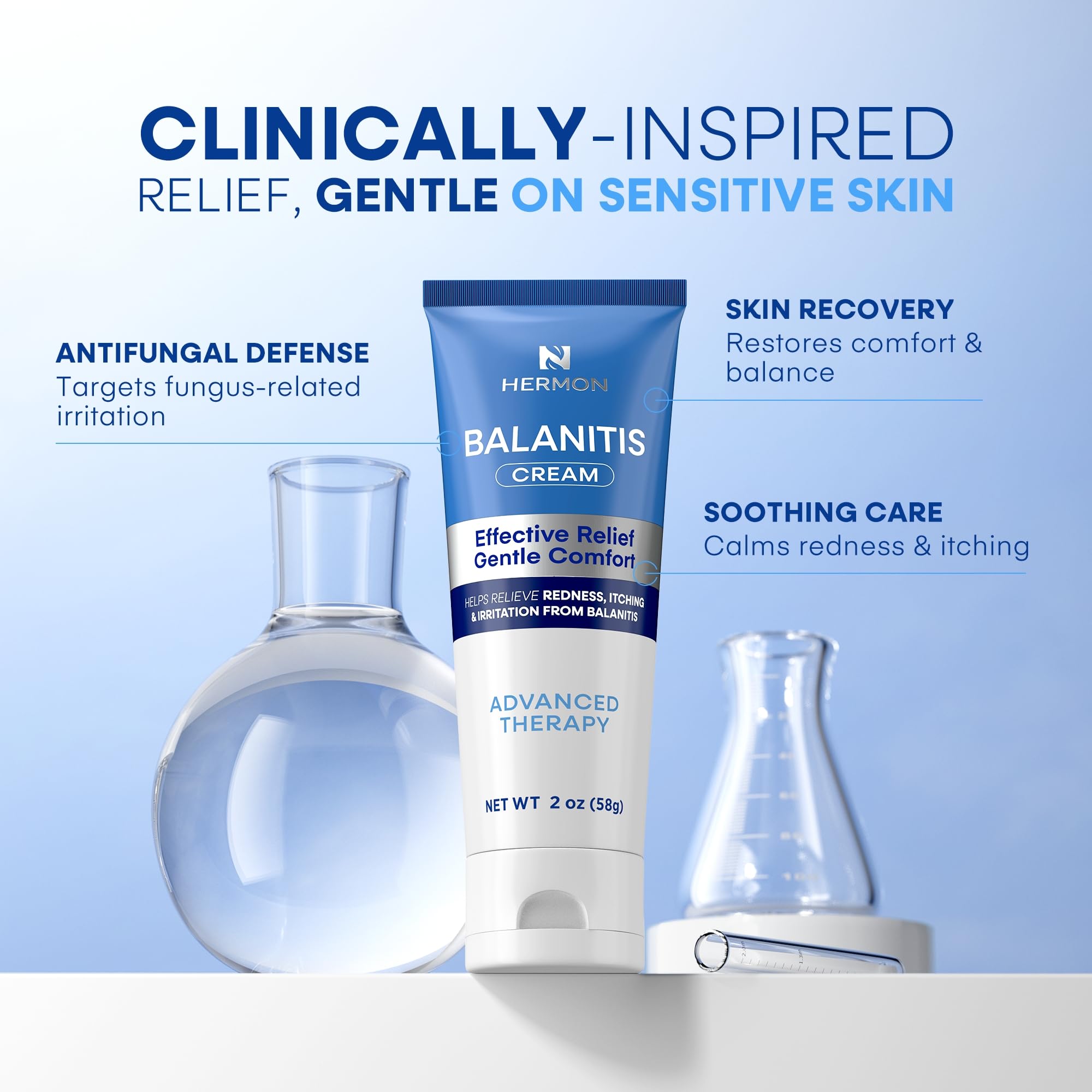 Hermon Balanitis Treatment for Men Relief Kit: Soothing Cream 2oz & Clotrimazole 1% Cleansing Soap 4oz – Helps Relieve Redness, Itching & Irritation – Gentle Care for Sensitive Areas