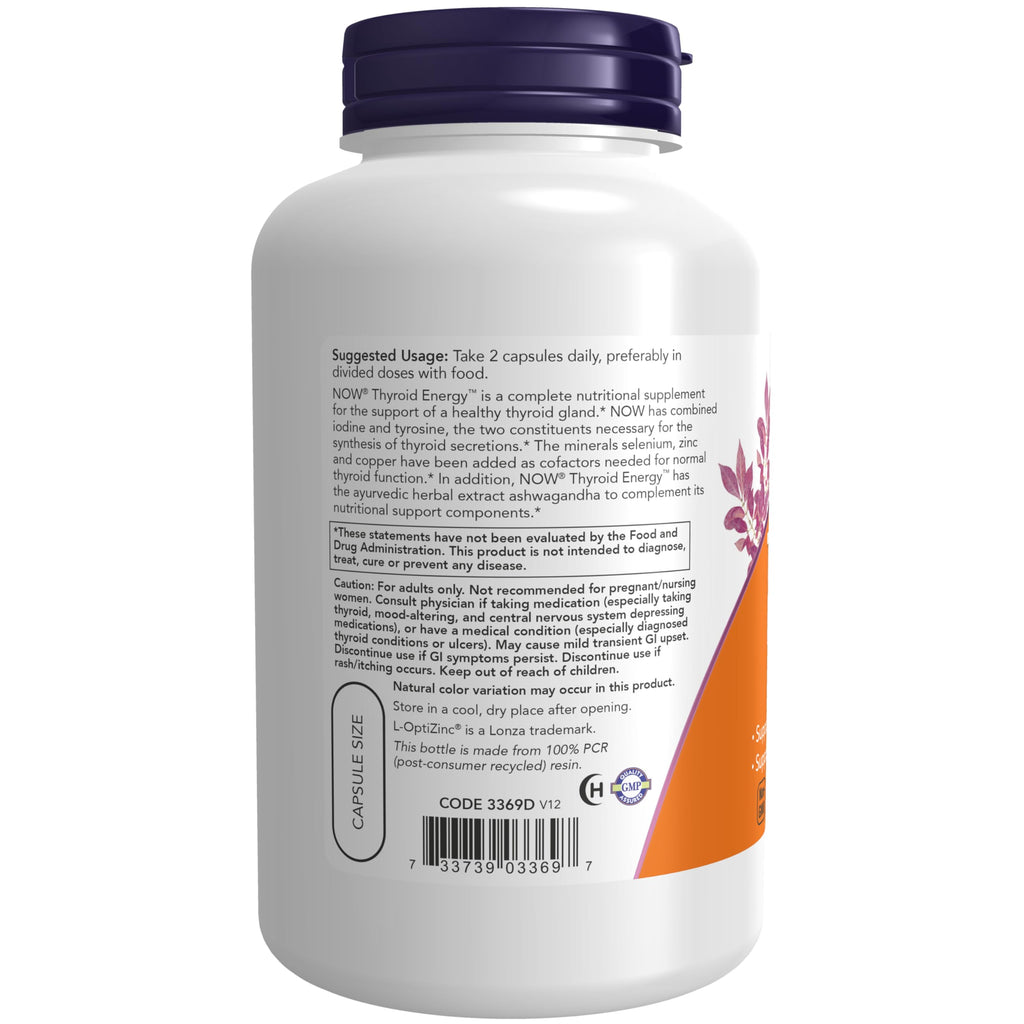 NOW Foods Supplements, Thyroid Energy™, Iodine and Tyrosine plus Selenium, Zinc and Copper, 180 Veg Capsules