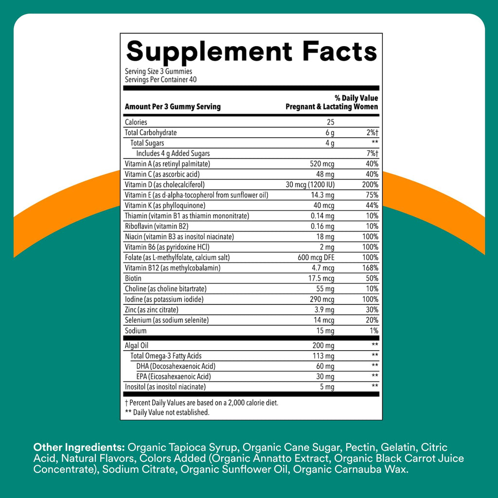 SmartyPants Prenatal Multivitamin Gummies, Omega 3 (DHA/EPA), Methylfolate, Biotin, Vitamin D3, C, Vitamin B12, B6, A, K & Zinc, Gluten Free, 120 Count (40 Day Supply) (Pack of 2)