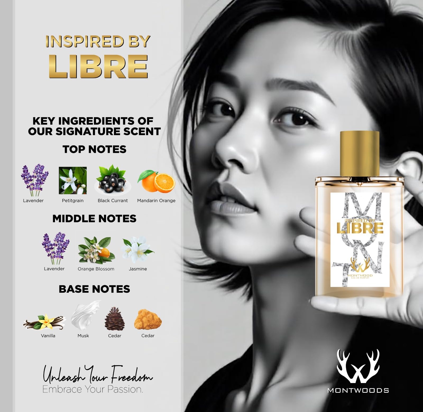 MONTWOOD Eau de Parfum – Long-Lasting Feminine Fragrance for Women – 100mL Perfume Spray with Bonus 15mL Perfume Sample (Randomly Selected) – Inspired by Libre