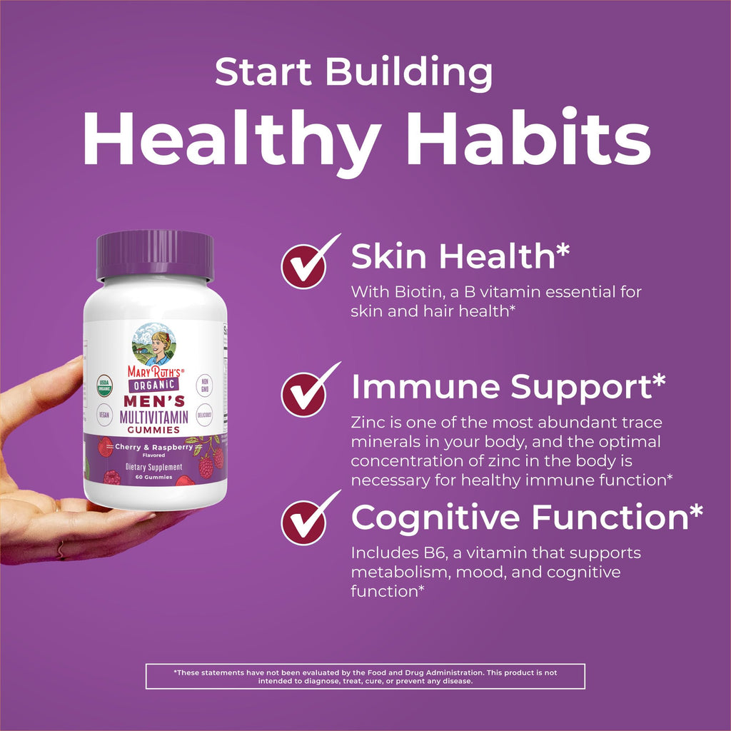MARYRUTH'S Organic Men's Multivitamin Gummies, Vegan, Non-GMO, 60 Count