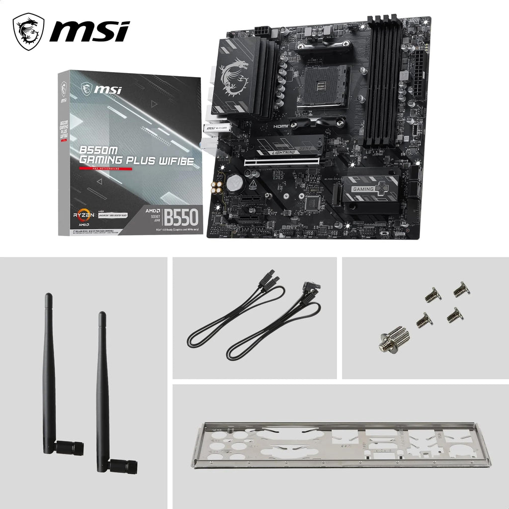 MSI B550M Gaming Plus WIFI6E Motherboard, mATX-Supports AMD Ryzen 5000 Series,5000 G-Series 4000 G-Series,and 3000 Series Processors, AM4-DDR4 Memory Boost 4400+MHz/OC, PCIe 4.0 x16, M.2 Gen4, 1G LAN