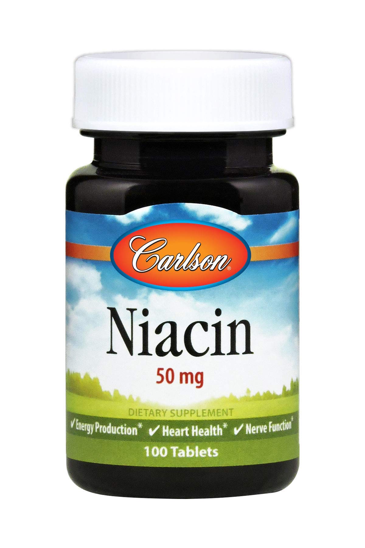 Carlson Niacin, 50 mg, Cholesterol Metabolism, Nerve Function, 100 Tablets