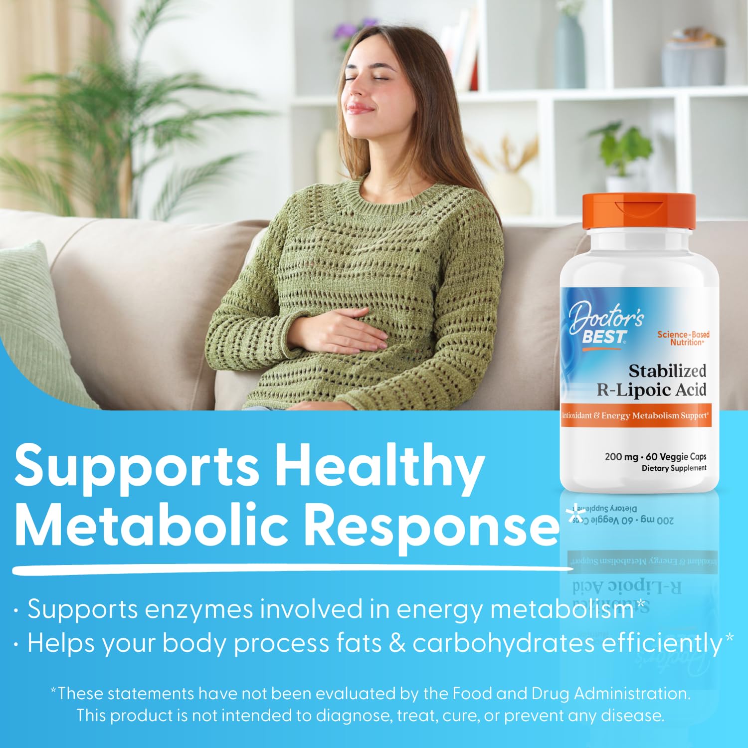 Doctor's BEST Stabilized R-Lipoic Acid Supplement 200 mg - R-Alpha Lipoic Acid Capsules for Men & Women, Formula with D-Biotin, Antioxidant & Metabolic Response Support, Vegan - 60 Veg Caps