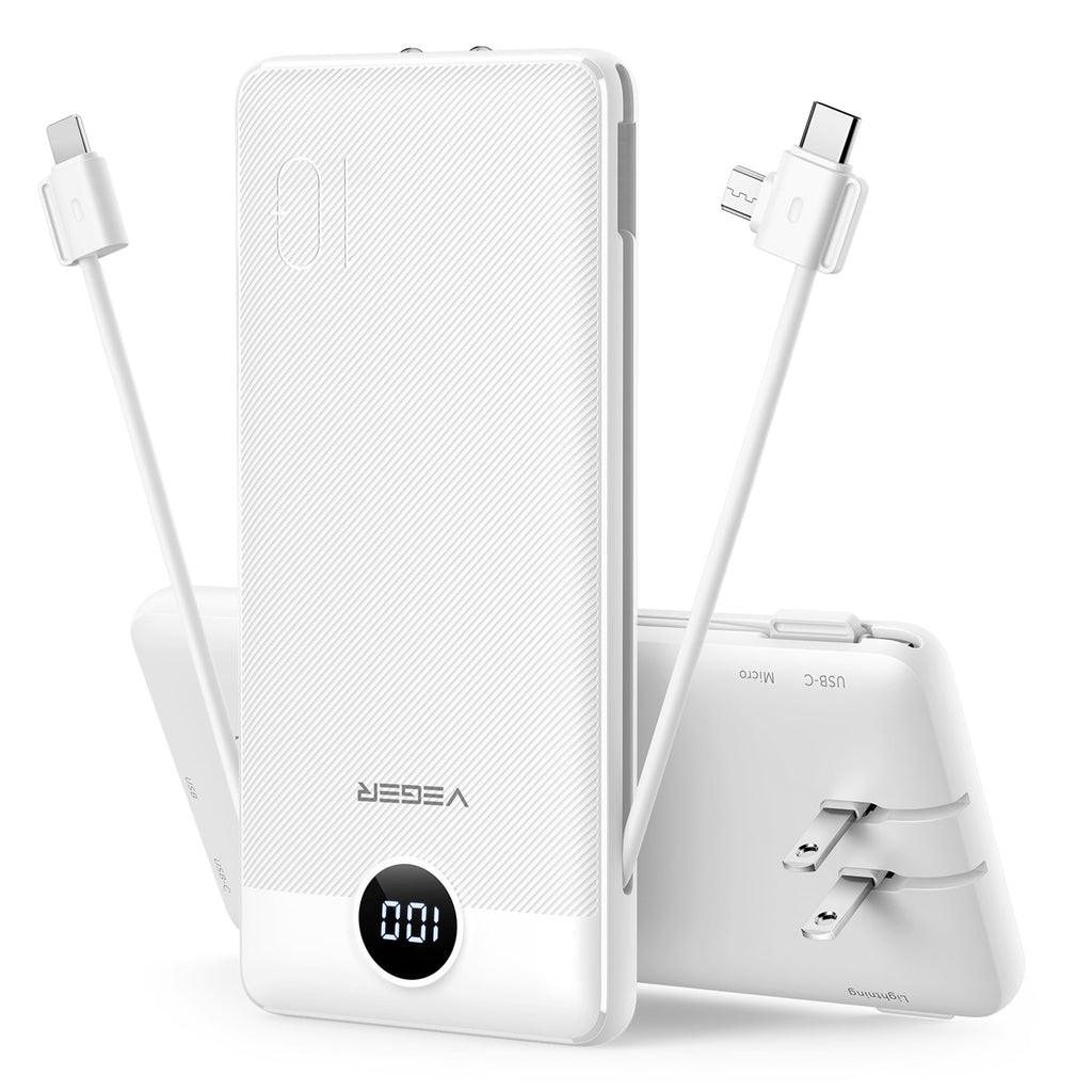 VEGER Portable Charger for iPhone, Power Bank Built in Cables and Wall Plug