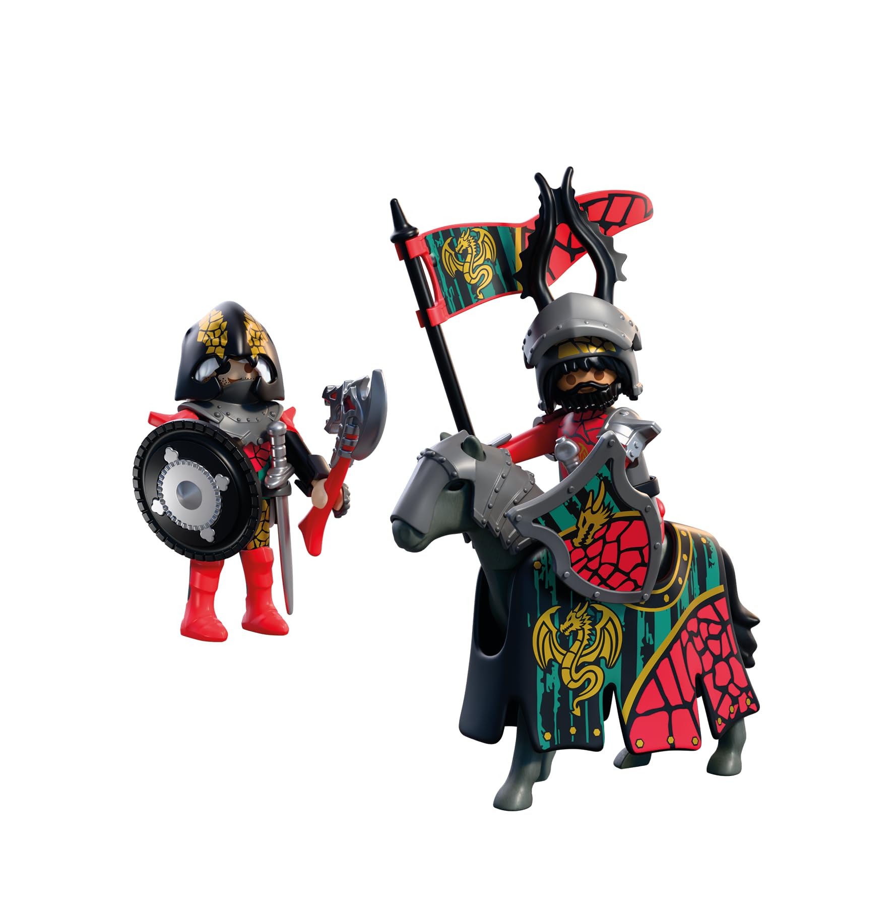 Playmobil | Knights | Dragon Knight Leader | Knight on Horseback with Banner and Companion | Knights Toy for Children Aged 4+ | 72118