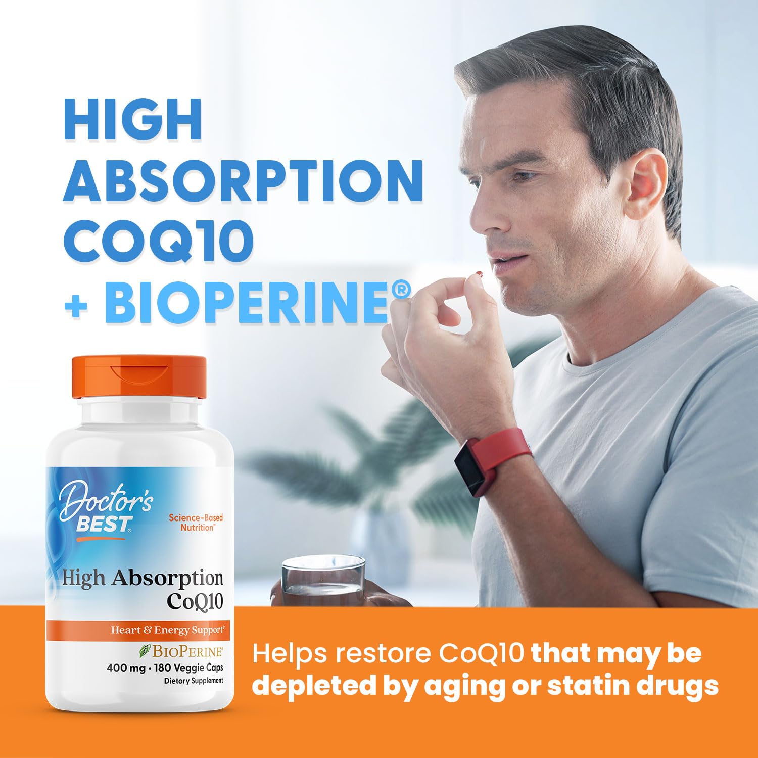 Doctor's Best High Absorption CoQ10 400mg with BioPerine Supplement - Coenzyme Q10 Caps for Heart Health & Antioxidant Support, CoQ10 400 mg for Women & Men, Non GMO - 180 Veg Capsules