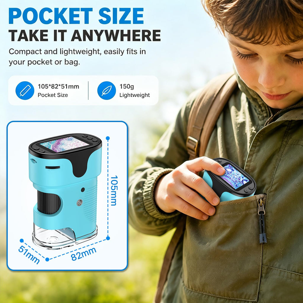Kids Digital Handheld Microscope with Screen: Science Toy Gifts, Ages 4-12