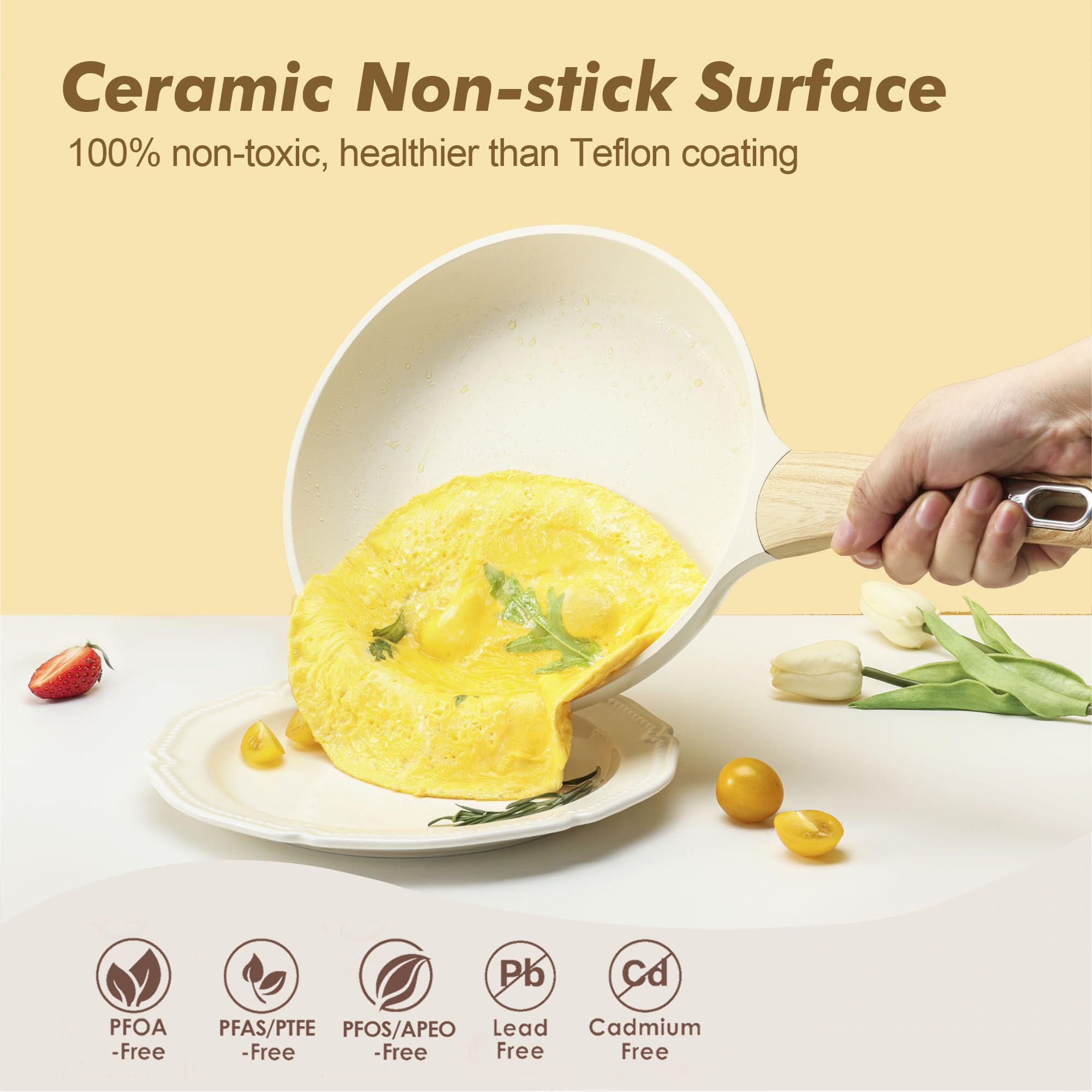 SENSARTE Ceramic Cookware Sets, Pots and Pans Set Non stick, 14 Piece Induction Cookware, Non toxic Healthy Non Stick Kitchen Cooking Set, with Frying Pans Set, PFAS PTFE PFOA PFOS Free