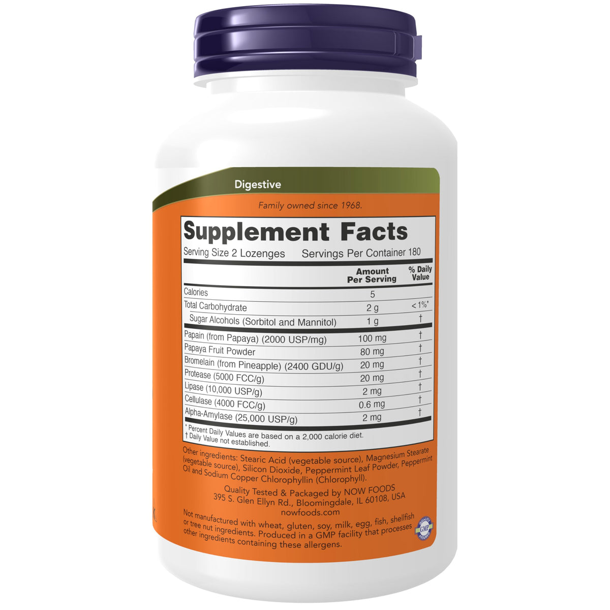 NOW Foods Supplements, Papaya Enzyme with Mint and Chlorophyll, 360 Chewable Lozenges