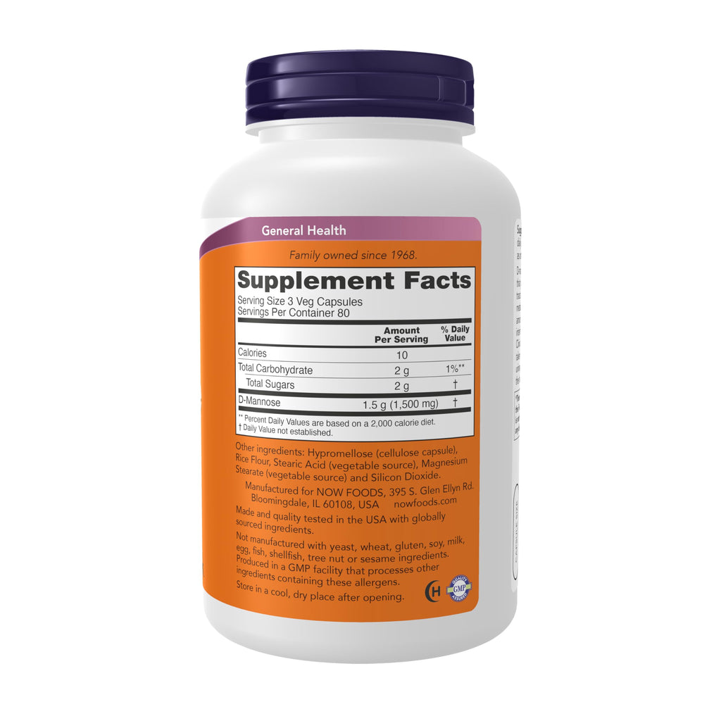 NOW Foods Supplements, D-Mannose 500 mg, Non-GMO Project Verified, Healthy Urinary Tract*, 240 Veg Capsules