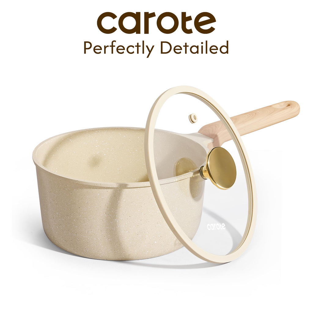 CAROTE Ceramic Nonstick 1.5Qt & 2.5Qt Sauce Pan Sets with Lid