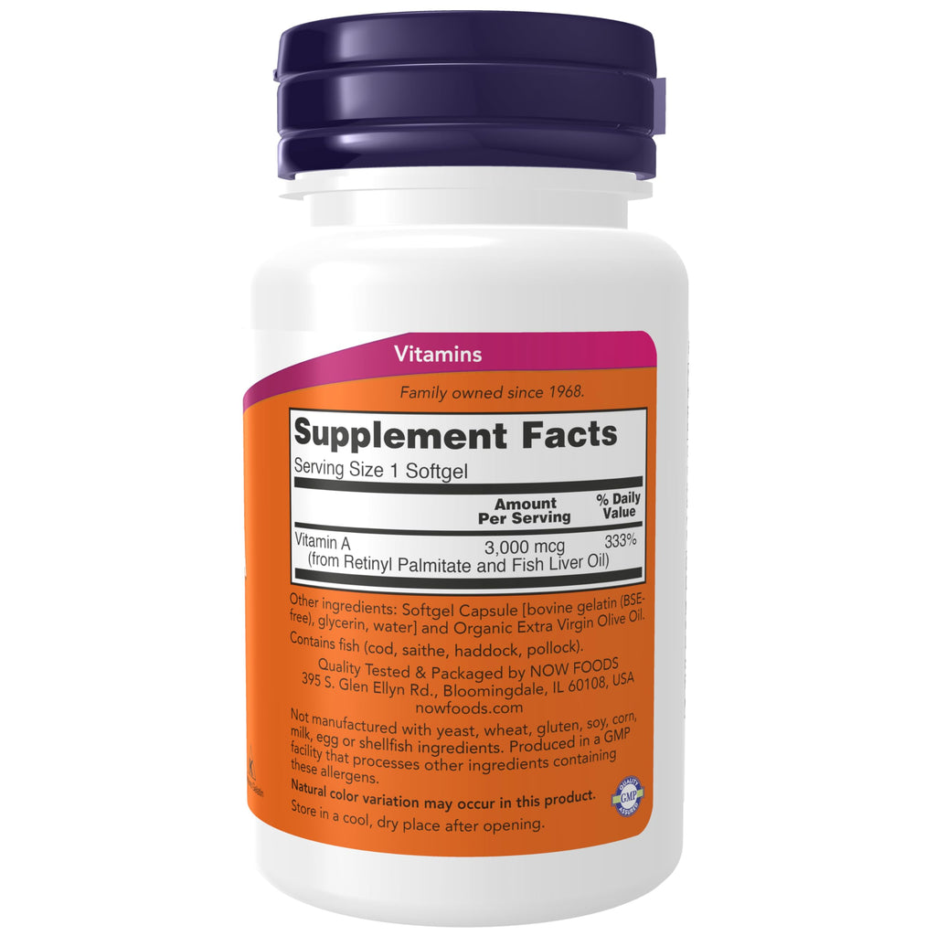 NOW Supplements, Vitamin A 10,000 IU, Essential Nutrition, 100 Softgels