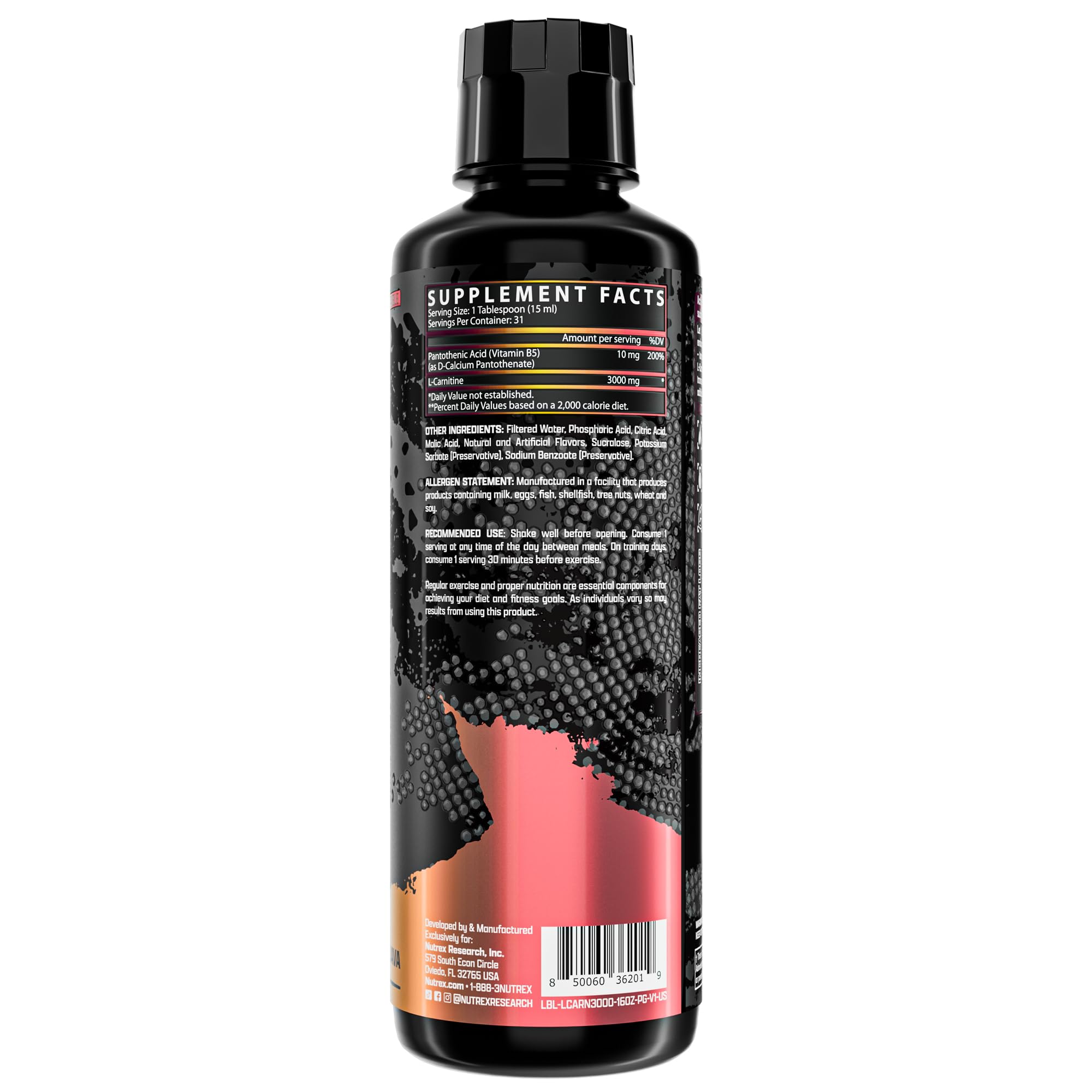 Nutrex Research L Carnitine 3000 - Clinically Dosed L-Carnitine Liquid for Energy, Metabolism & Muscle Recovery - Delicious Passionfruit Guava - No Sugar, No Carbs, No Stimulants - 31 Servings