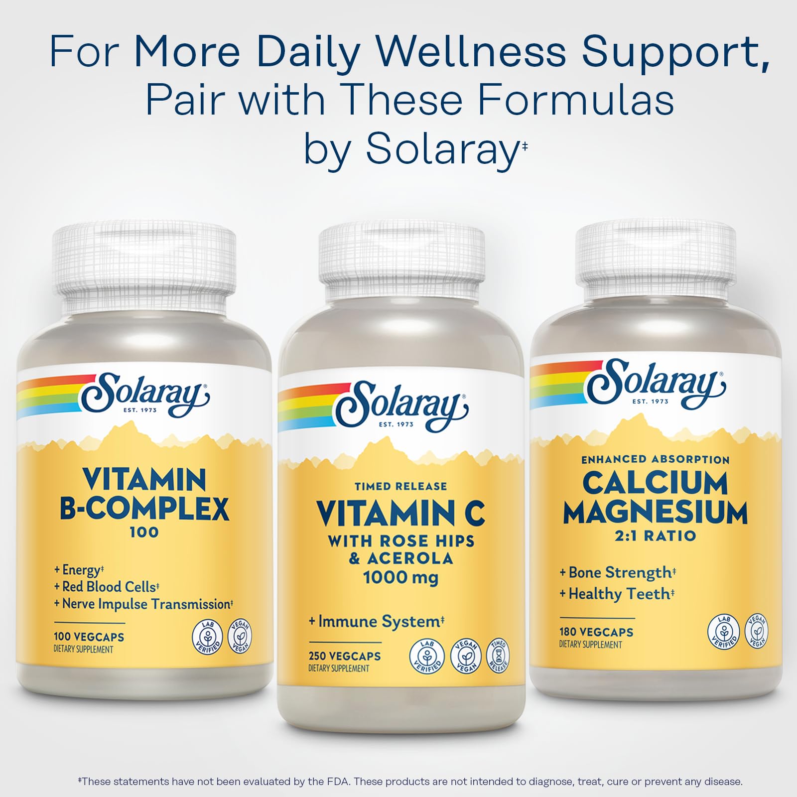 SOLARAY Calcium Magnesium 2 to 1 Ratio, 180 VegCaps