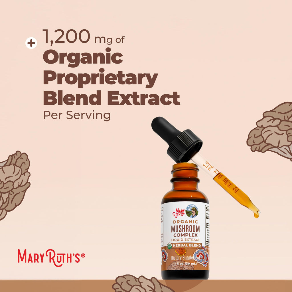MARYRUTH'S Organic Mushroom Complex, Lion's Mane, Turkey Tail, 30 Servings