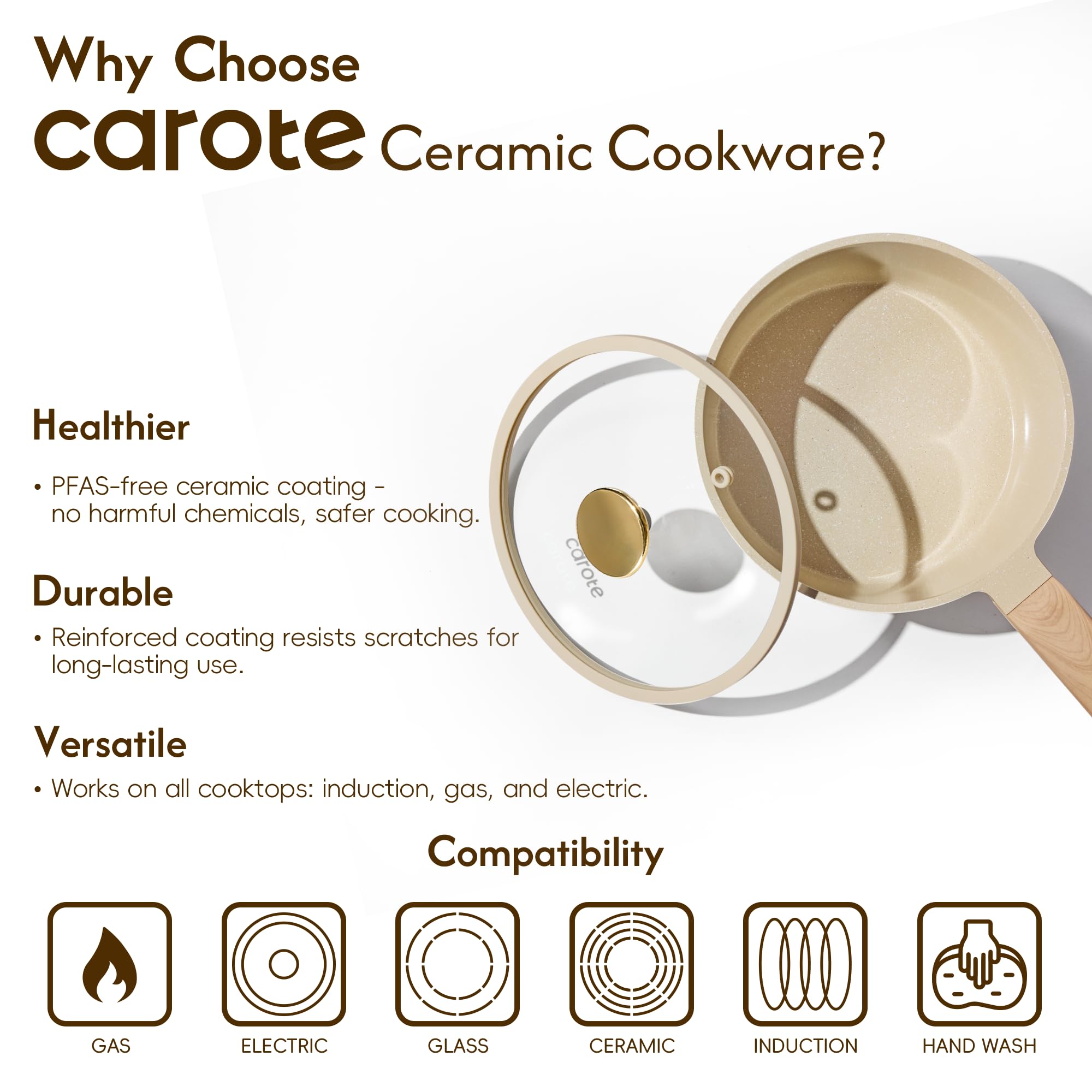 CAROTE Ceramic Nonstick 1.5Qt & 2.5Qt Sauce Pan Sets with Lid