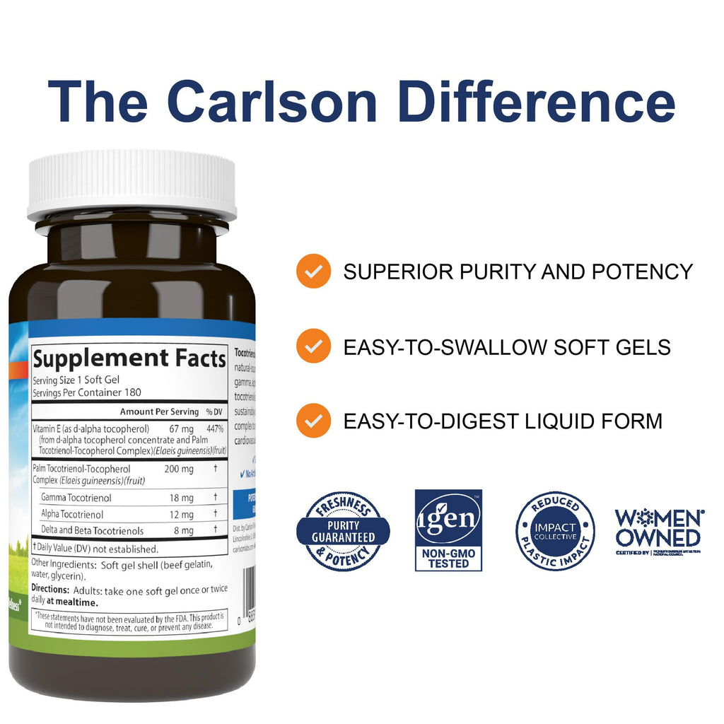 Carlson Tocotrienols, 40 mg, with Natural-Source Vitamin E, 180 Softgels