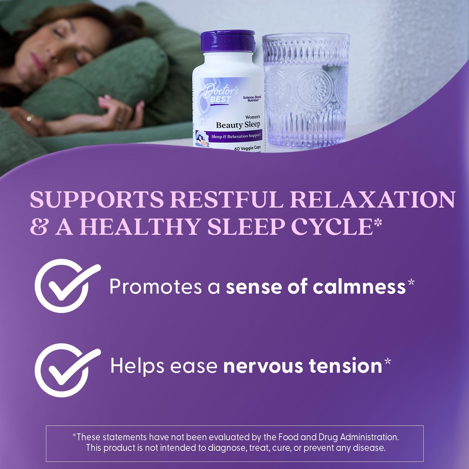 Doctors Best Womens Beauty Sleep with Magnesium, Theanine, Melatonin, Sleep & Relaxation Support, Non-GMO, Gluten Free, Soy Free, Vegan 60 Veggie Caps