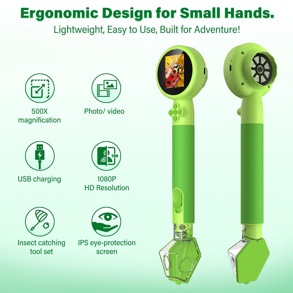 Microscope for Kids with Bug Catcher, 1080P HD Digital Handheld Portable Kids Microscope, 2 in 1 STEM Science Educational Learning Kit Christmas Birthday Gifts Toys for 3-15 Boys & Girls (Green)
