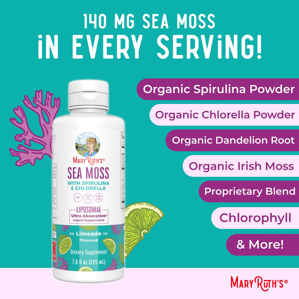 MARYRUTH'S Sea Moss with Spirulina and Chlorella Liposomal, 15 Servings