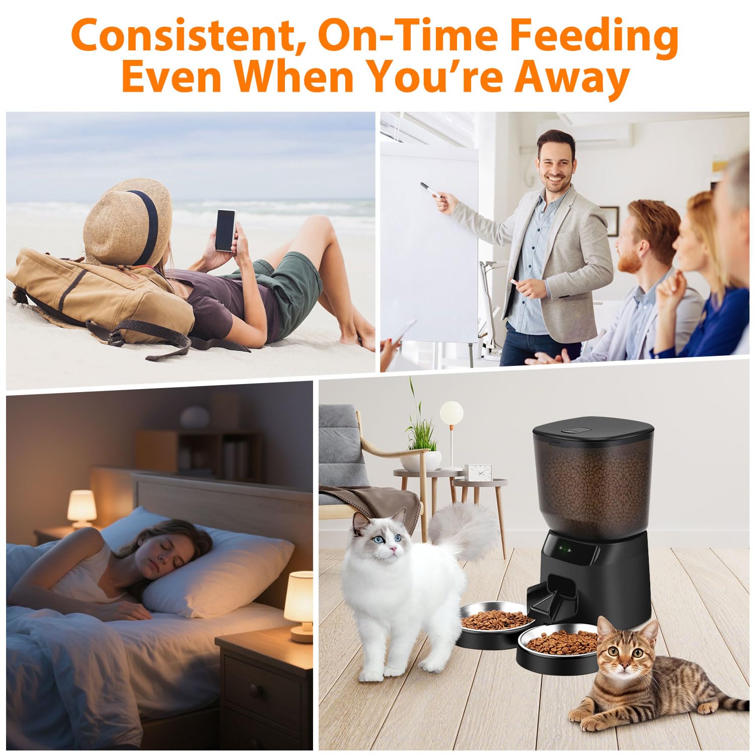 Automatic Cat Feeders WiFi for Two Cats, 5L/20 Cups Double Automatic Cat Food Dispenser with APP Control, 2 Stainless Bowls, Timer Setting 20 Portions 10 Meals Per Day