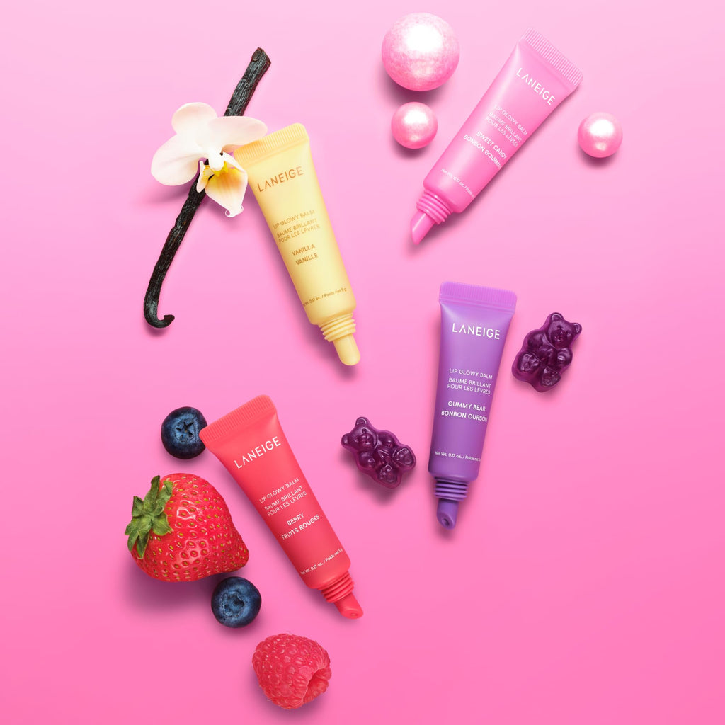 LANEIGE Mini Lip Glowy Balm Set: Travel-Sized Sheer Tinted Lip Balms with Shea & Murumur Butter for Hydrated & Glossy Lips