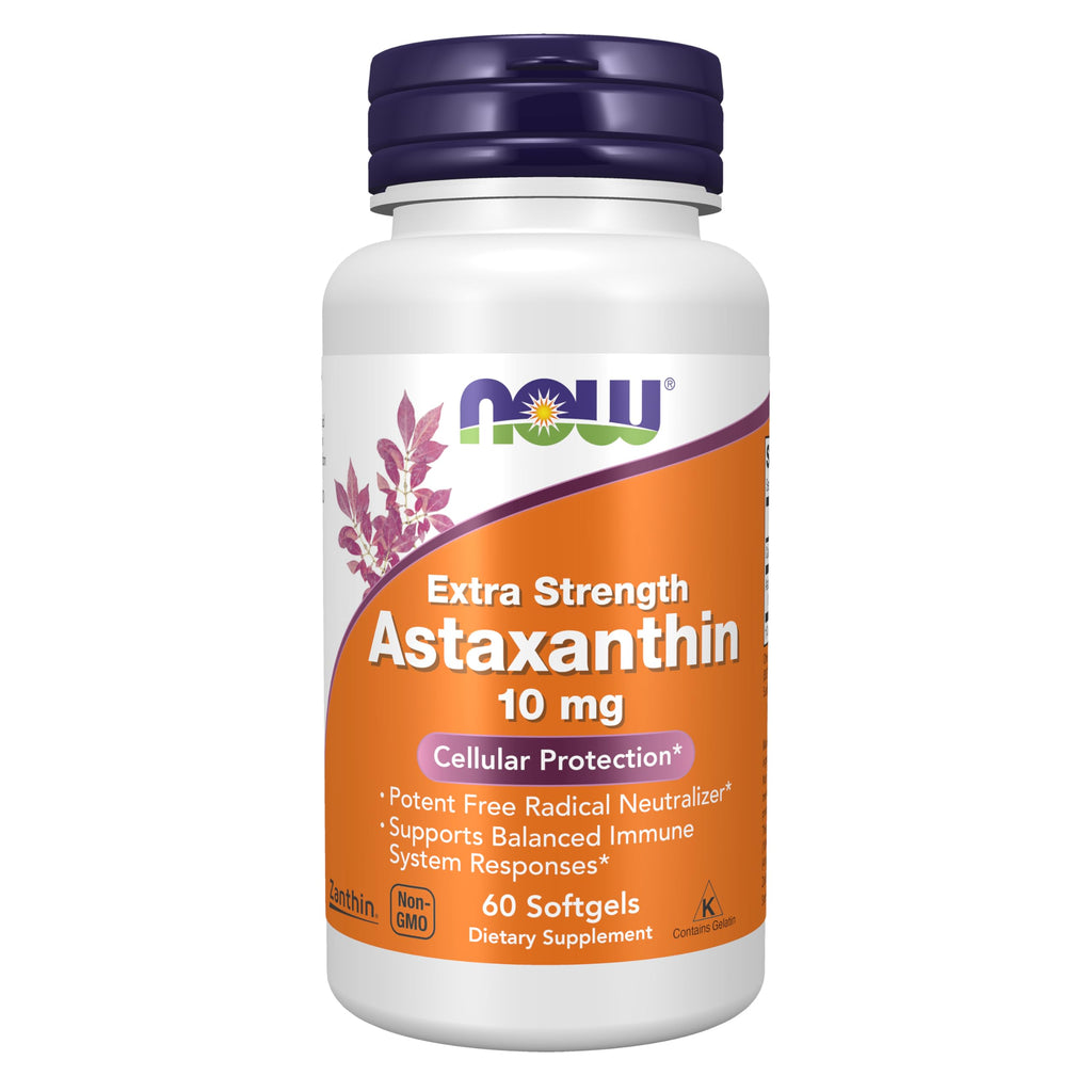 NOW Foods Supplements, Astaxanthin 10mg, Extra Strength,derived from Non-GMO Haematococcus Pluvialis Microalgae and has naturally occurring Lutein, Canthaxanthin and Beta-Carotene, 60 Softgels