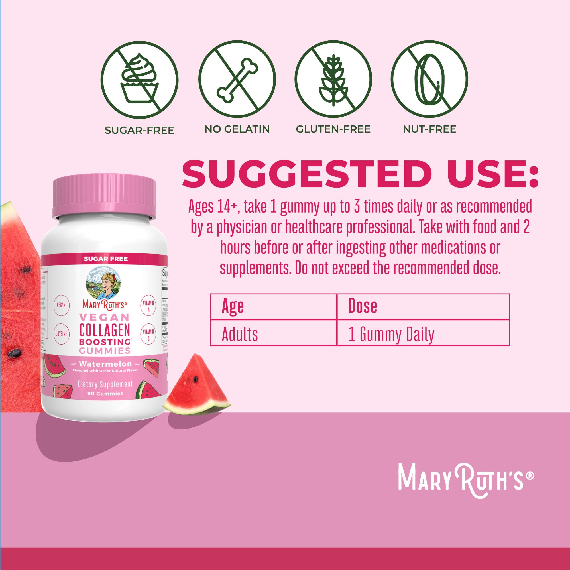MARYRUTH'S Vegan Collagen Gummies for Women & Men, Collagen Boosting, 90ct