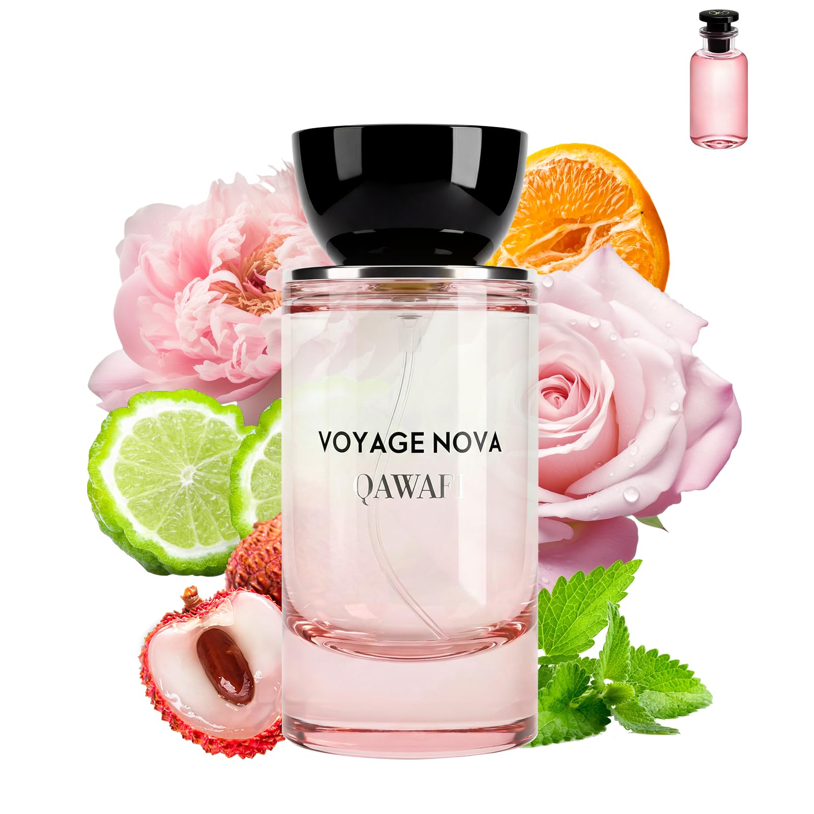 QAWAFI Voyage Nova Eau de Parfum for Women, Lychee Bergamot Ginger, Rose Peony Cocoa Blossom, Elegant Patchouli, Long Lasting Spring Fall Perfume, 50ml &1.7fl oz
