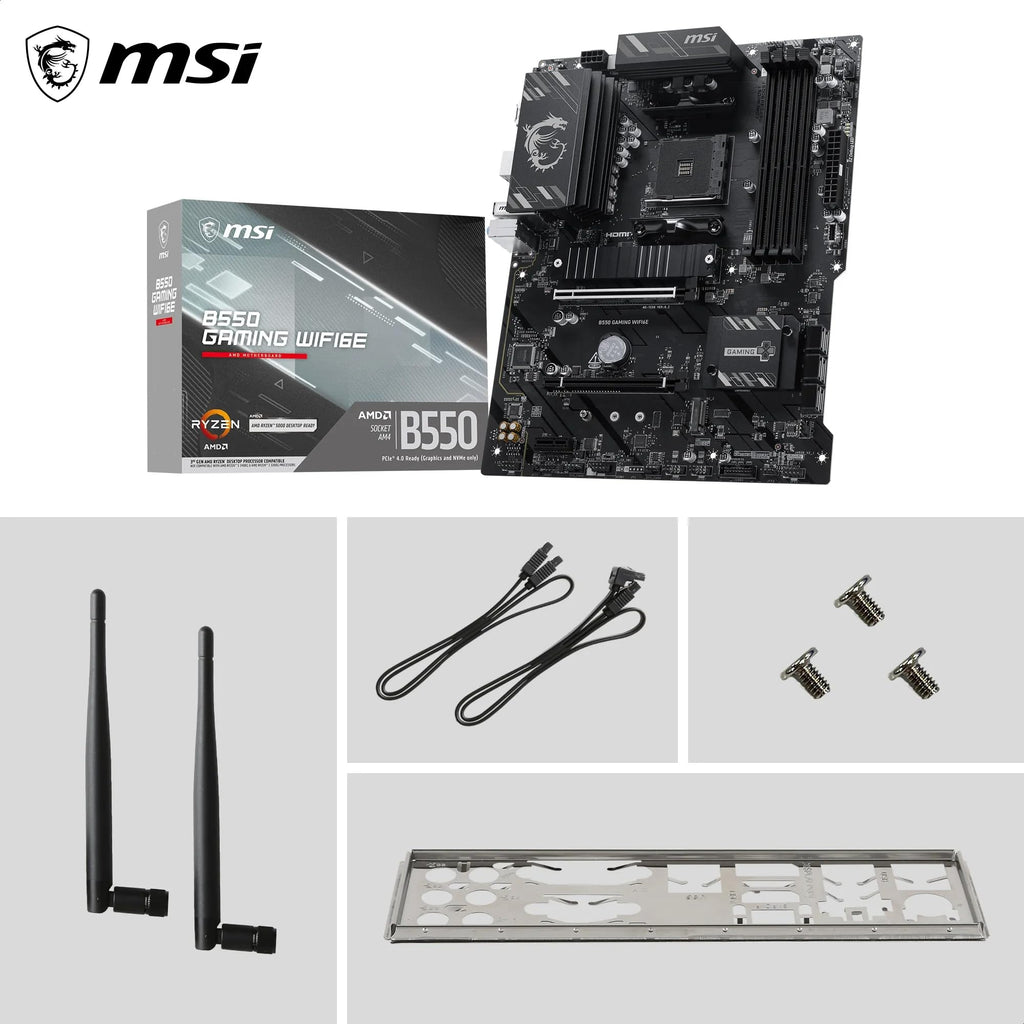 MSI B550 Gaming WIFI6E Motherboard, ATX - Supports AMD Ryzen 5000 Series, 5000 G-Series, 4000 G-Series and 3000 Series Processors, AM4 - DDR4 Memory Boost 4800+MHz/OC, PCIe 4.0 x16, M.2 Gen4, 1G LAN