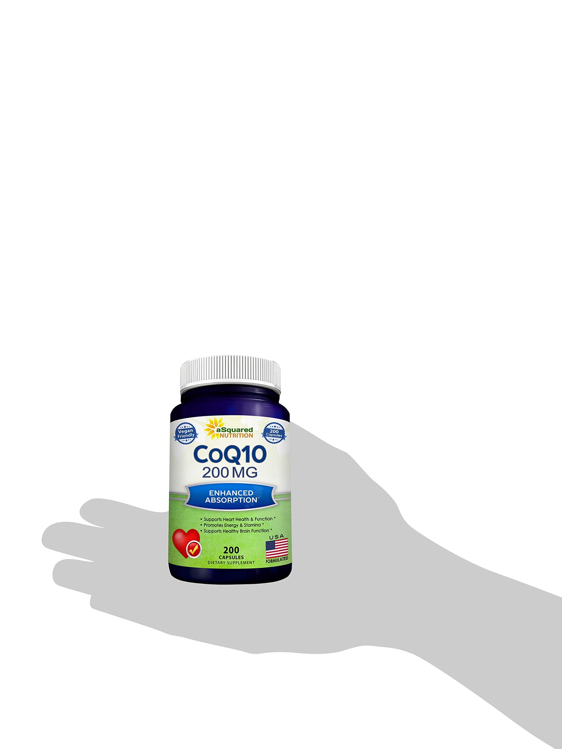 aSquared Nutrition CoQ10 (200 Capsules and 200mg) - High Absorption Vegan CO Q-10 Powder - Enzyme Ubiquinone Supplement Pills, Extra Antioxidant Coenzyme Q10 Vitamin, Coq 10 Alernative to Softgels