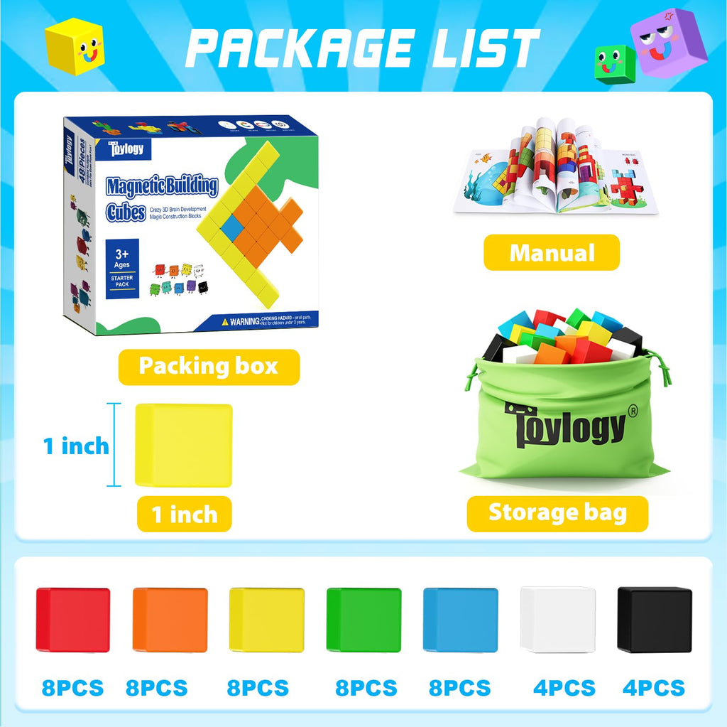 48PCS Large Magnetic Blocks, Magnet Building Cubes for Toddler 3+ Boy Girls