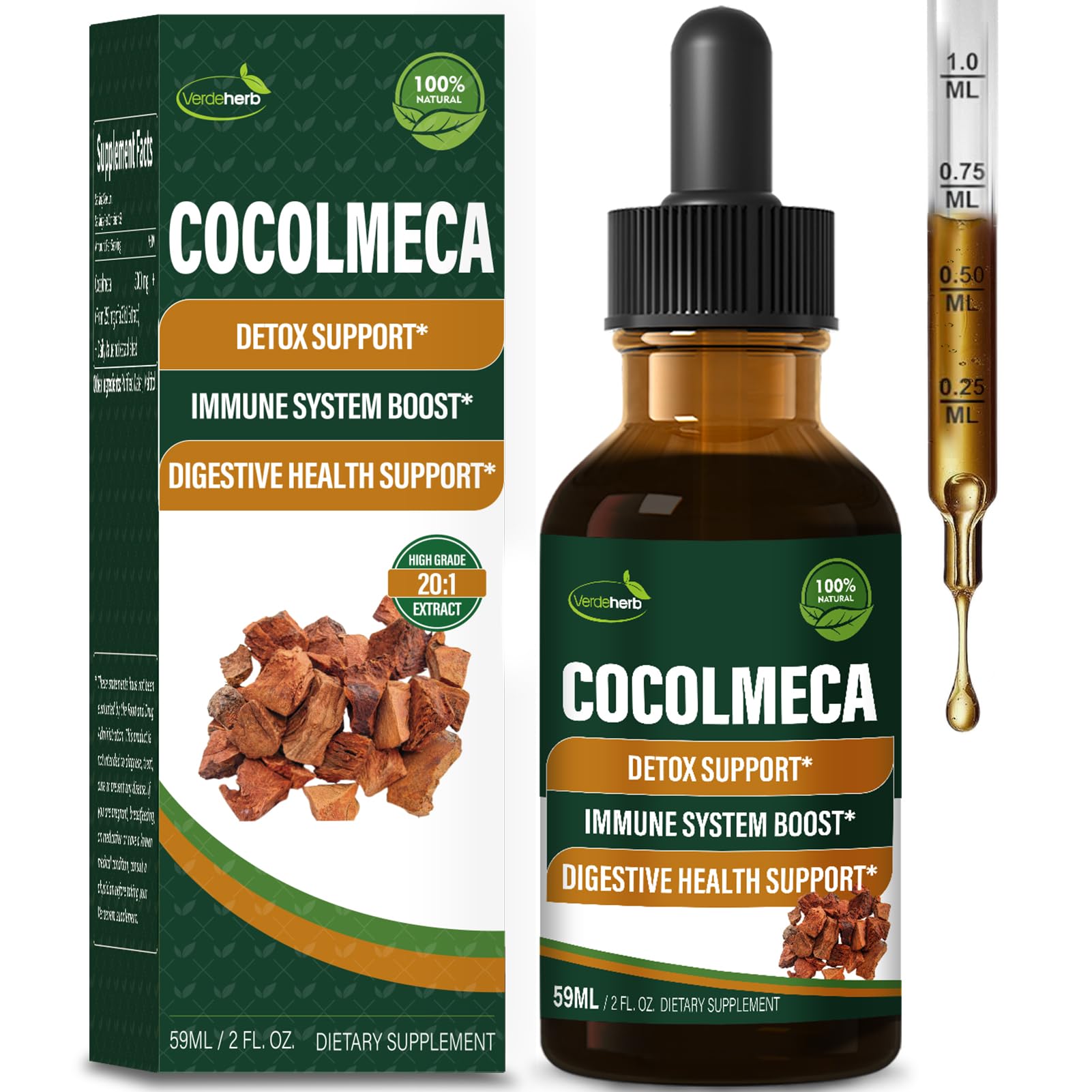 Verdeherb Cocolmeca Bark Liquid Drops, Nature Herbal Extract Supplement