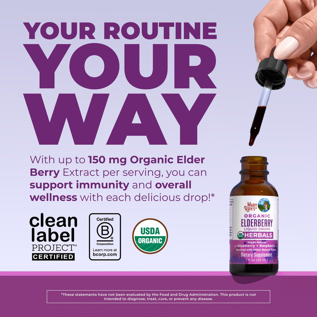 MARYRUTH'S Organic Elderberry Liquid Drops for Adults & Kids, Immunity, 1oz