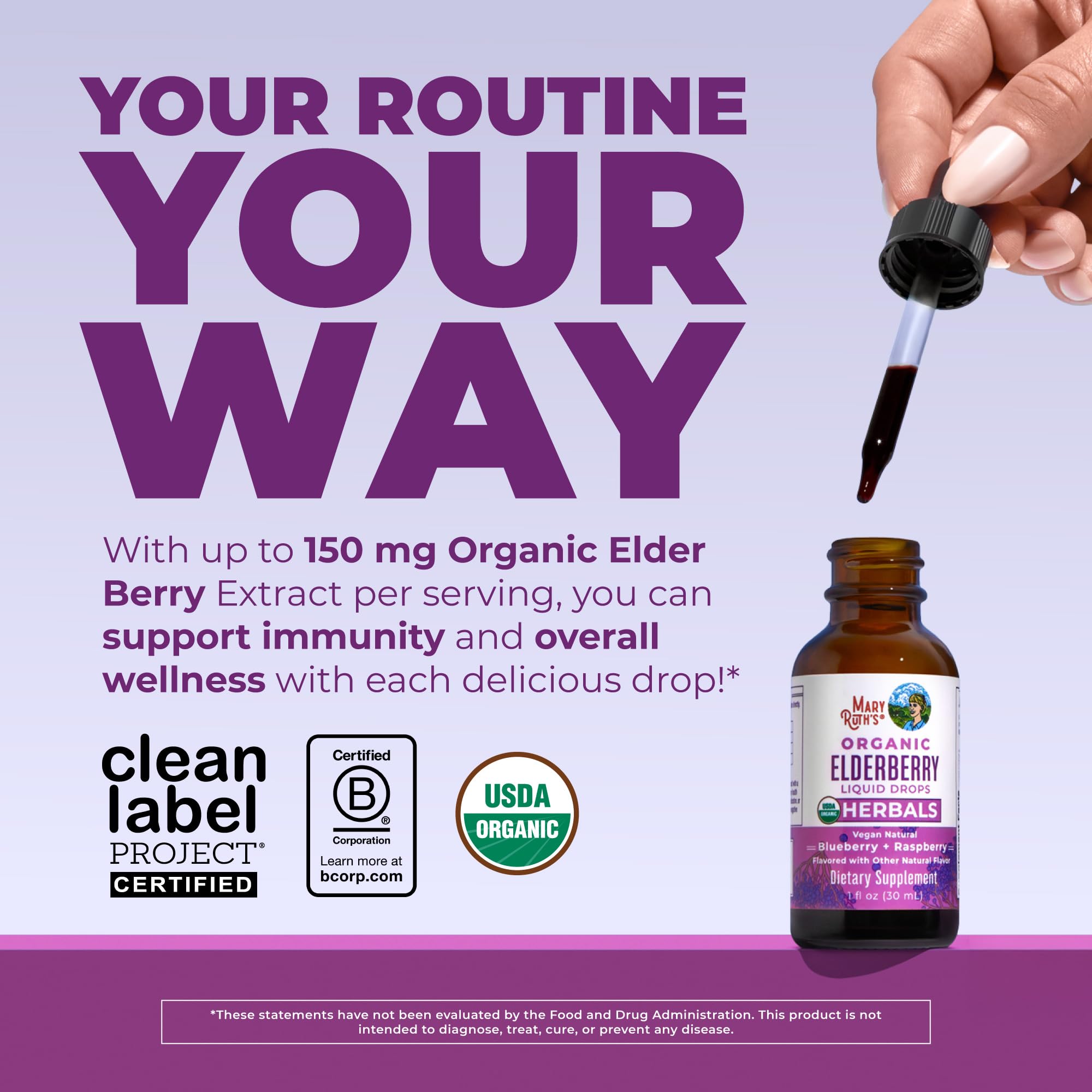 MARYRUTH'S Organic Elderberry Liquid Drops for Adults & Kids, Immunity, 1oz