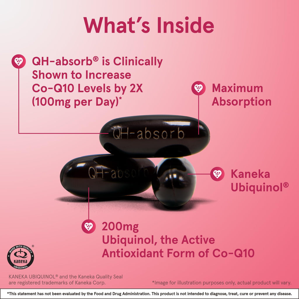 Jarrow Formulas QH-Absorb 200 mg - Active Antioxidant Form of Co-Q10 - Dietary Supplement - Supports Mitochondrial Energy Production & Cardiovascular Health - 90 Softgels