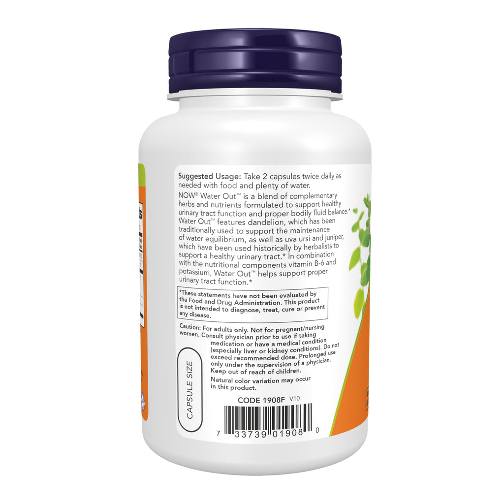 NOW Foods Supplements, Water Out With Standardized Uva Ursi, Dandelion, Potassium and Vitamin B-6, 100 Veg Capsules